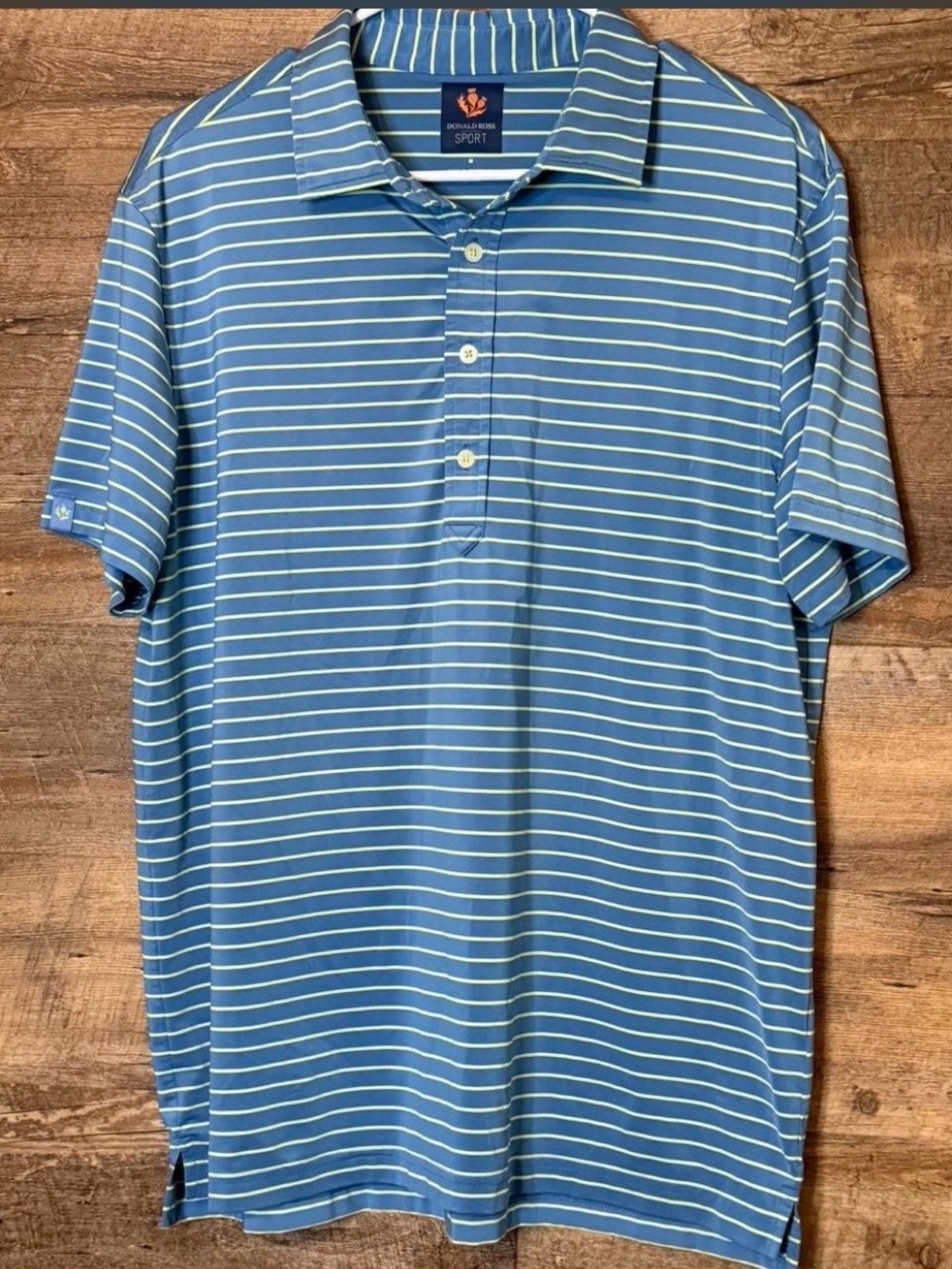 Donald Ross Blue/White Striped Performance Polo